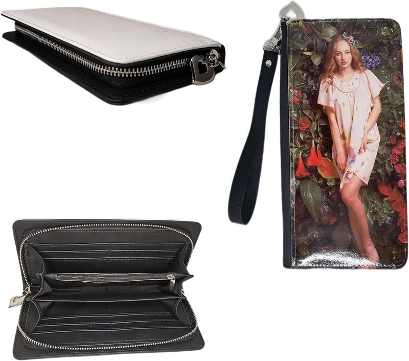 YUKANG Sublimation Wallet Women's Zipper Card Holder Storage Bag Women's Travel Clutch Wristband DIY Craft (Black) - Image 1